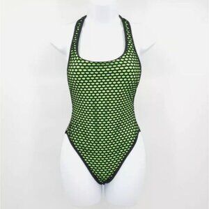 Juniors Neon Lime High Leg Mesh One Piece Swimsuit With Racerback By Xhilaration